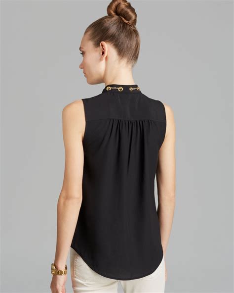 michael kors black sleeveless blouse top|Michael Kors off shoulder top.